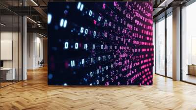 Abstract Binary Code Background with Neon Lights Wall mural