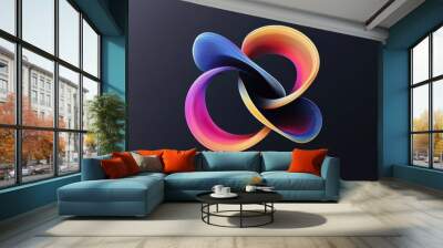 Abstract Colorful  D Twisted Ribbon Loop on Black Background Wall mural