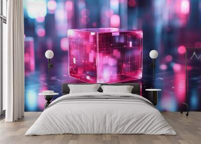 Abstract Futuristic Neon Pink Glass Cube Wall mural