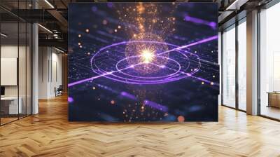 Abstract Glowing Sphere with Purple Lines and Orange Sparks Wall mural