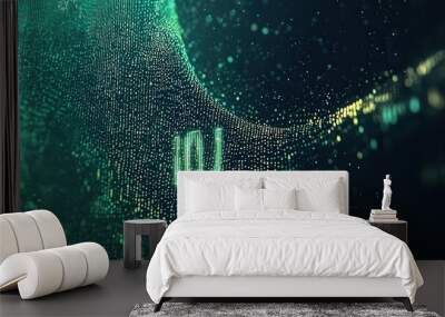 Abstract Green and Blue Digital Particles Background Wall mural