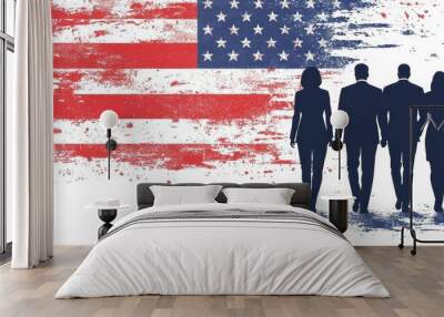 American Flag Silhouette of People Walking Wall mural