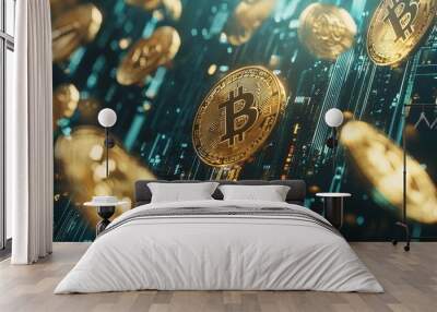 Bitcoin Cryptocurrency Digital Currency Gold Coin Concept Wall mural