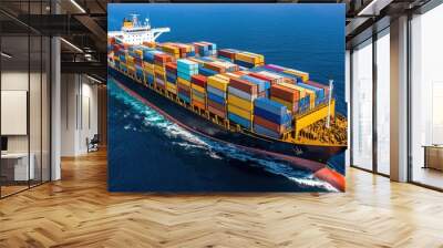 Cargo Ship Sailing on Blue Ocean Wall mural