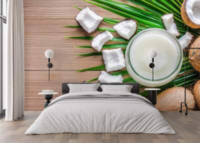 Coconut Oil  Coconut Milk  Palm Leaves  Tropical  Organic   Natural Beauty Products Wall mural