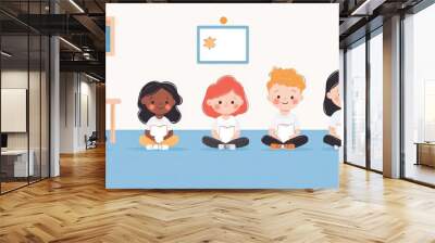 Diverse Children Reading Books Together in Classroom Wall mural