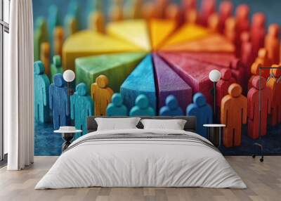 Diversity and Inclusion Concept with Wooden Figures and Pie Chart Wall mural