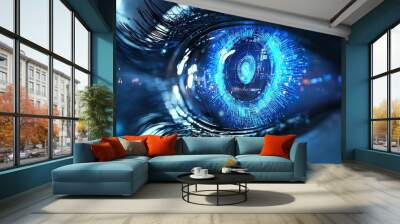 Futuristic Digital Eye with Circuitry and Data Flow Wall mural