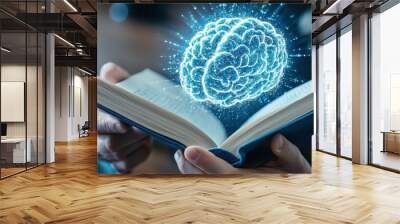 Glowing Brain Over Open Book   Knowledge and Learning Concept Wall mural