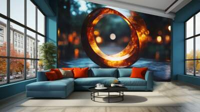 Glowing Metal Ring Abstract Art Sculpture Wall mural