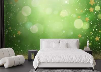 Green and Gold Glitter Stars Abstract Background Wall mural