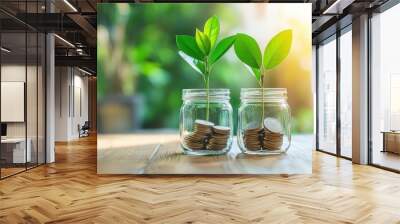 Growing Money In Glass Jars Wall mural