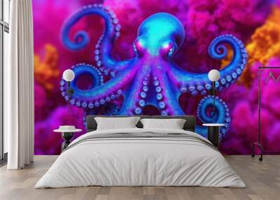 Iridescent Octopus in Vibrant Coral Reef   Underwater Photography Wall mural