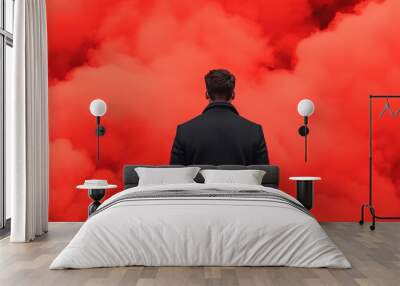 Man Facing Red Smoke  Courage  Determination  Success  Challenge  Motivation Wall mural