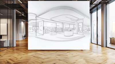 Modern Retail Store Interior Design Sketch Wall mural