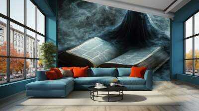 Mysterious Book in Smoke with Foggy Silhouette Wall mural