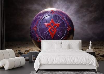 Mystical Purple Orb with Red Symbol and Smoke Wall mural