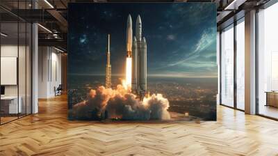 Rocket Launch at Night. Wall mural