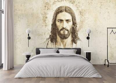 Vintage Painting of Jesus Christ with Grunge Background Wall mural