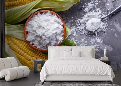 corn starch on a dark stone background Wall mural