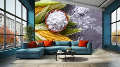 corn starch on a dark stone background Wall mural