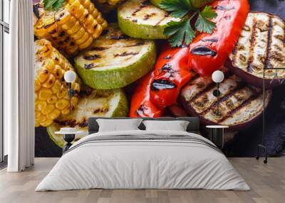 delicious fresh grilled vegetables on a stone plate Wall mural