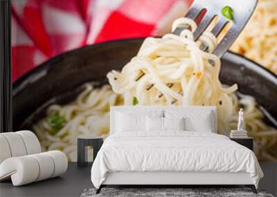 instant egg noodles on a dark stone background Wall mural