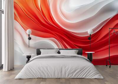 A captivating abstract design featuring swirling red and white shapes, reminiscent of flowing fabric, creating a sense of movement and dynamism. This artwork evokes a feeling of energy, passion, and s Wall mural