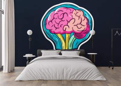 A light bulb with a human brain inside symbolizing creativity, innovation, intelligence, knowledge, and ideas. Wall mural