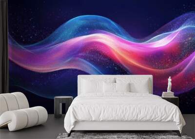 Abstract Colorful Waves on a Dark Background - A vibrant digital illustration of two colorful waves, one blue and one red, flowing in opposite directions against a dark background, creating a dynamic  Wall mural