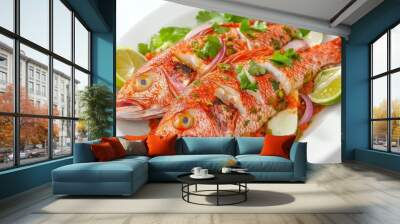 This Veracruz-style red snapper is a vibrant and flavorful Mexican dish featuring fresh fish, citrus, onions, and spices. It is a simple yet impressive recipe that is sure to please any seafood lover. Wall mural