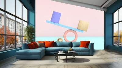 abstract geometric shape pastel colorful 3d rendering gravity concept Wall mural