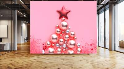 christmas holiday decoration element 3d rendering pink background silver metallic object Wall mural