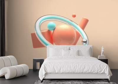 orange scene abstract geometric shape levitation 3d render Wall mural