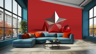 red christmas decoration silver white glossy object group set 3d render Wall mural