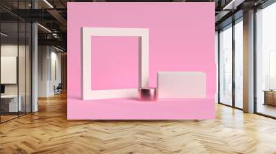 white frame set pink background 3d rendering Wall mural