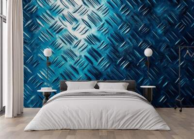 A close-up shot of a blue metal surface with a diamond pattern, symbolizing strength, durability, industry, and texture. Wall mural