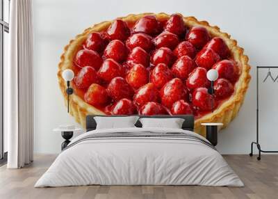 A mouthwatering strawberry tart, showcasing a buttery crust filled with creamy custard and topped with fresh, glazed strawberries. A perfect balance of sweet and tangy, this dessert is a symbol of cla Wall mural