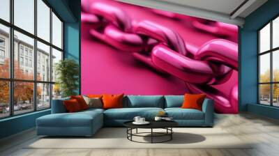 Pink chain links forming a strong bond and connection, symbolizing strength, unity, teamwork, collaboration, and resilience. Wall mural