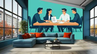 Investor signing deal with startup founders, flat design illustration Wall mural