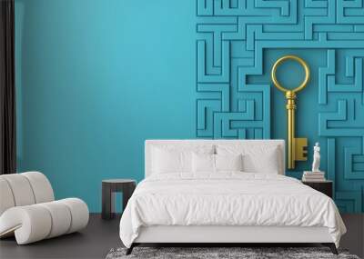 Key locked in a maze, complexity theme, flat design illustration Wall mural