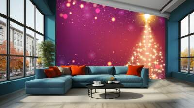 Shining Christmas background with Christmas tree, vector illustration. Wall mural