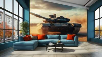 Military Tank in Action Wall mural