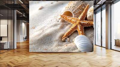 Starfish and Seashells on a Sandy Beach Wall mural