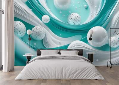 Abstract 3D curved design wallpaper in turquoise and white for modern aesthetics. Wall mural