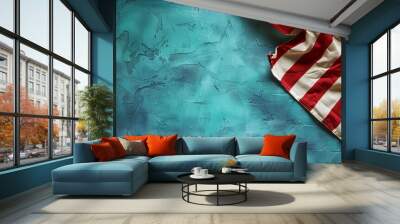 American flag celebrates Memorial Day against a backdrop of teal blue. Wall mural