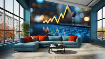 An upward arrow financial graph symbolizing growth, profits, and business development. illustration Wall mural