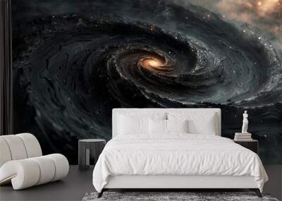 Spiral galaxy made entirely of dark, glossy carbon fibers Wall mural