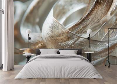 Twisting strands of metallic fibers in silver and bronze, spiraling into an enigmatic abstract form Wall mural