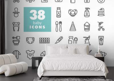 Baby, feeding and care icons set Wall mural